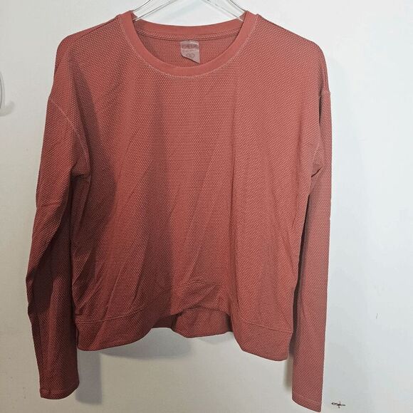 Calia Carrie Underwood Bubble Mesh   Long Sleeve V-Neck Waffle Shirt Women's Bro - Picture 1 of 5